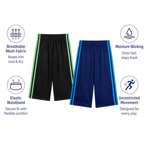 Image of Pro Athlete Boys Shorts Sets - 4 Piece Dry Fit Short Sleeve Crewneck Graphic Tee and Performance Shorts for Boys (Sizes 8-16)