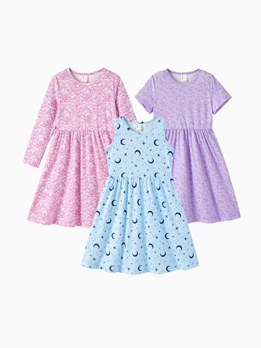 PATPAT Toddler Girl Floral Skater 3-Pack Dresses
