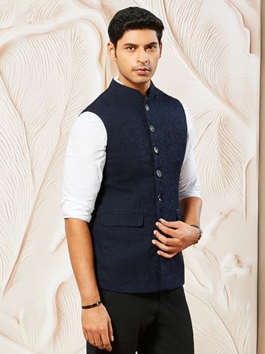 Image of VASTRAMAY Men's - Nehru Jacket, Silk Blend Emboss Fabric nehru jacket For Men, Traditional Indian Festive & Ethnic Wear