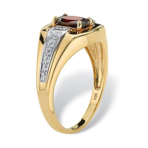 Palmbeach Jewelry Men's Yellow Gold-Plated Sterling Silver Oval Cut Genuine Red Garnet Or Mystic Fire Topaz And Diamond Accent Ring Size 8 #TOP1