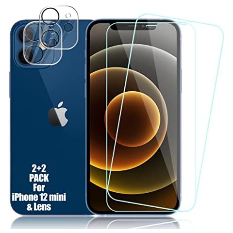 BIG FACE Compatible with iPhone 12 Mini Screen Protector + Camera Lens Protectors, [2 + 2 Pack] Premium HD Clear Tempered Glass, 3D Curved Anti-Bubble Accuracy Film For iPhone 12 Mini(5.4 Inch) Cover