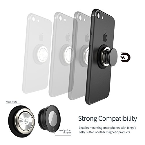 Sinjimoru Phone Ring Holder Attachable To Magnet, Kickstand Attachable To Ringo’s Belly Button, Magnetic Car Mount Or Phone Mount For Iphone And Android Smartphone. Ringo, Black #TOP5