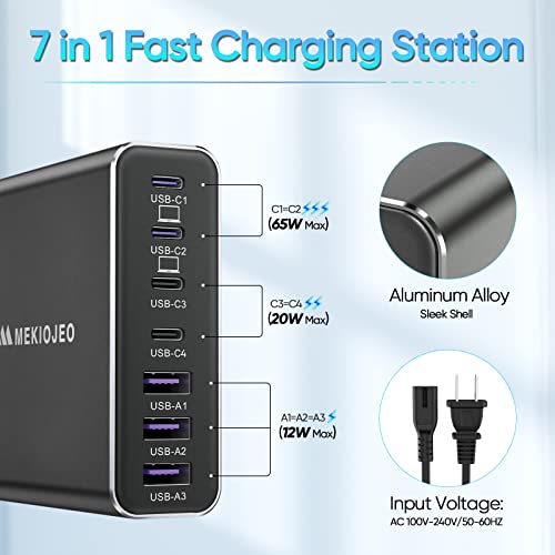 Aluminum Alloy Usb C Charger 186W 7 Port Fast Charging Station,65W Usb C Laptop Gan Charger Compatible With Macbook Pro/Air (Black) #TOP2
