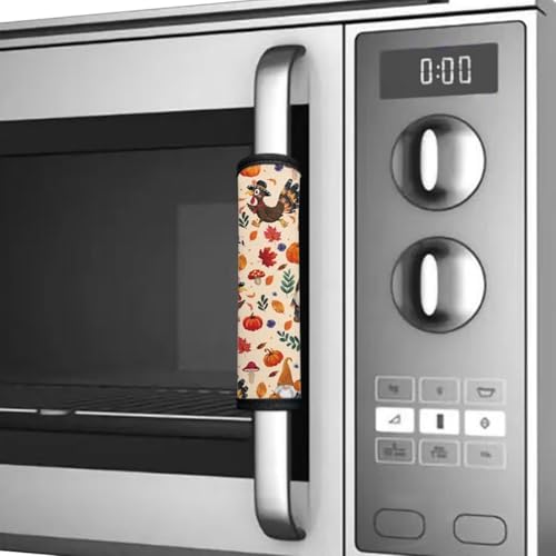 Image of Dreaweet Thanksgiving Turkey Refrigerator Door Handle Covers Set of 4 Autumn Fall Kitchen Decor Appliance Handle Covers Washable Universal Fit Fridge Microwave Oven Dishwasher