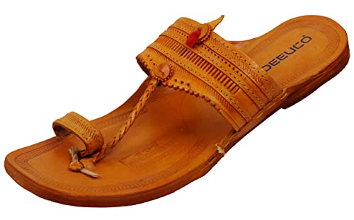 Image of Men's Orange Original Leather Kolhapuri Chappal