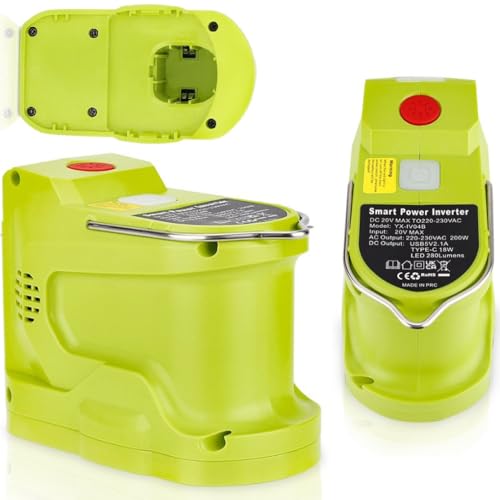 CashMuch Generador inversor de energía portátil de 200 W para baterías de herramientas eléctricas de 12 V-18 V con luz de 280 lm, color verde