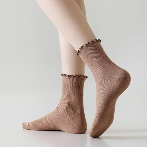 Image of Ruffle Ankle Socks for Women, Cute Casual Lettuce Edge Frilly Crew Socks Breathable Lightweight Daily Socks