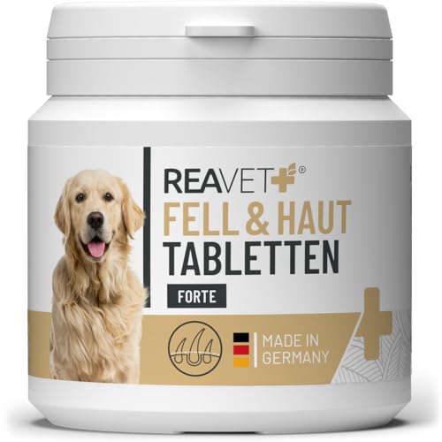 ReaVET Fell & Haut Tabletten Hunde 120 Stück - sekundierend bei Fellproblemen, Dermatose & Haarausfall Hund, Fell Tabletten für Hunde, Unterstützung der Hautfunktion