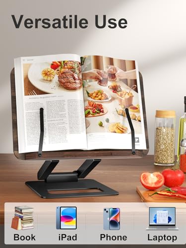 Miniatura 5 de Tounee Atril Telescópico Para Libros De Cocina, Altura Ajustable, Diseño Extensible, Ergonómico Con Pinzas Laterales Elásticas, Apto Para Todos Los Libros Negro