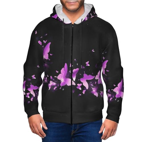 Sweat à capuche violet zippé imprimé papillon EdWal homme - 4