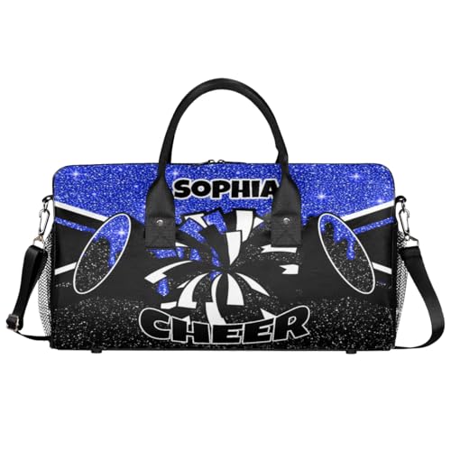 Personalized Cheer Bags for Cheerleaders Custom Sport Duffel Bag Gym Bag Travel Duffle Bag Overnight Weekender Bag with Name Dark Blue Glitter Drops