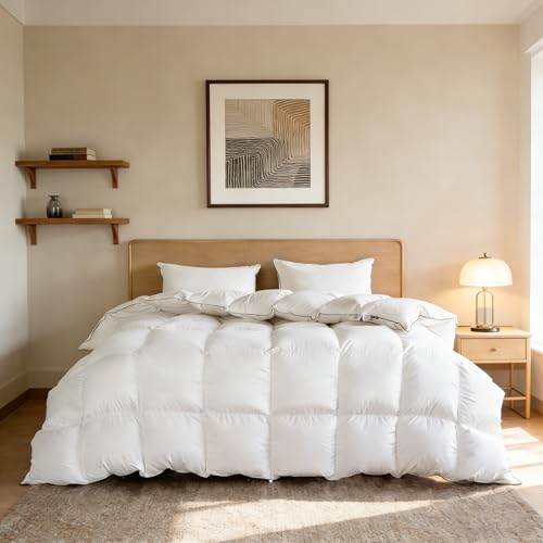 Down Fiber Comforter Oversize King Size,Premium Ultra-Soft Breathable Comforter High Fill Power White Duvet Insert,All Season Hotel Luxury Bedding Comforters 8 Corner & Center Loops,Baffle Box Design