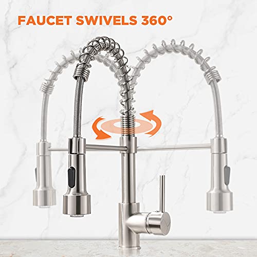 Owofan Kitchen Faucet With Led Sprayer Single Handle Pull Down Sprayer Spring Kitchen Sink Faucet With Led Light Brushed Nickel 9005Sn #TOP5
