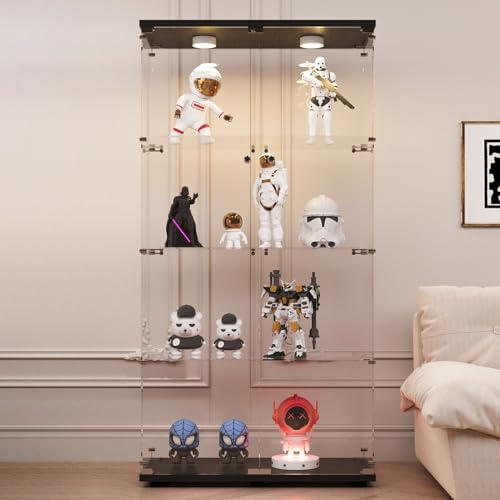 Image of LFT HUIMEI2Y 4-Tier Glass Display Cabinet with LED&Lock, Display Case Black