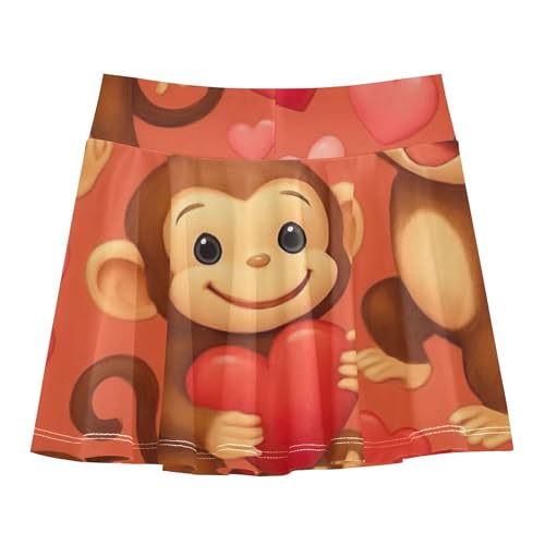 Athletic Shorts for Girls Skorts Cute Cartoon Monkeys Red Hearts Toddlers Tennis Skirts Funny Flowy Skort 3t2