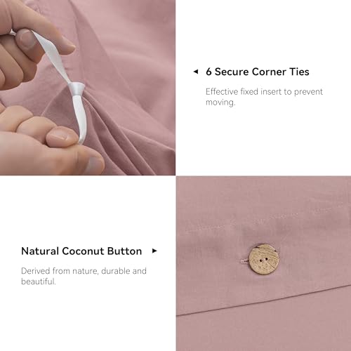 Image of JELLYMONI Cotton Duvet Cover Cal King Size - Pink Comforter Cover with Button 100% Washed Cotton 3PCS Breathable Soft Solid Bedding Set Duvet Cover 104x98in & 2 Pillowcases (NO Comforter)