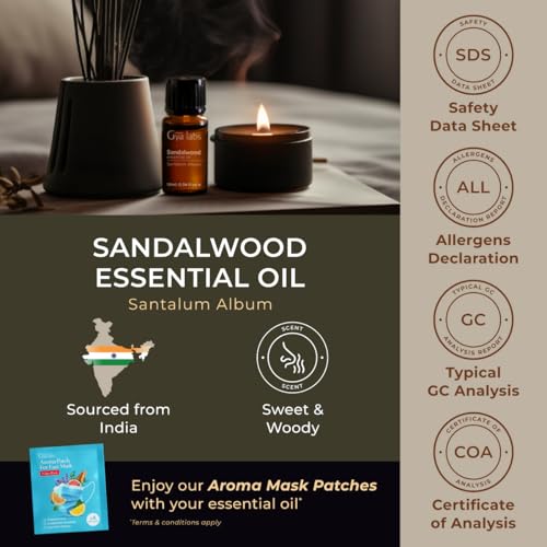 Gya Labs Sandalwood (India) Essential Oil - Pure Therapeutic Grade for Hair, Skin, Relaxation, Diffuser - 10Ml