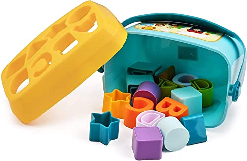 Image of DEUSON ECOM Plastic First Block Shapes Colors and Sorter, 16 Blocks, ABCD Blocks and Shapes, Educational Learning Activity Toy for 1 2 3 Year Boys and Girls (Multicolour) (16 pieces)