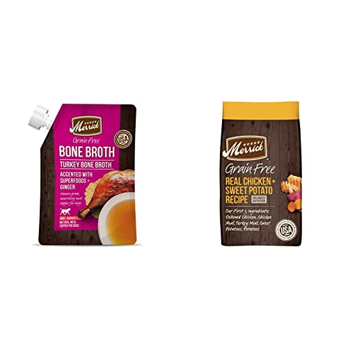 Merrick Grain Free Bundle Pack, Chicken Dry Dog Food Recipe, Bone Broth Human Grade Meal Topper Turkey Recipe #TOP11