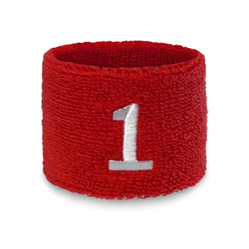 COUVER Unisex Red Terry Wristband, Number 1, 2.5 Inch, 1 PC