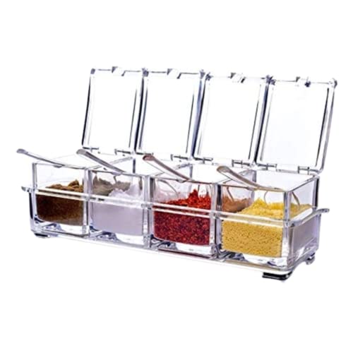 Porta Condimento Organizador Tempero em Acrílico 4 Espaços SYANG Compartimentos Descartáveis