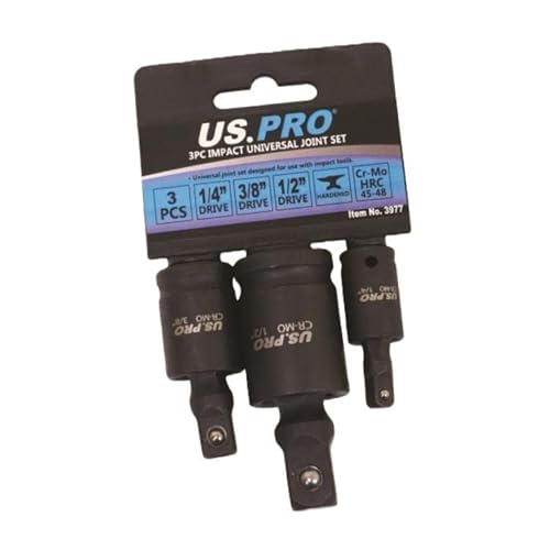 US PRO Tools 3977 Impact Universal Wackelgelenk-Set, 1/4 Zoll, 3/8 Zoll, 1/2 Zoll Antriebe
