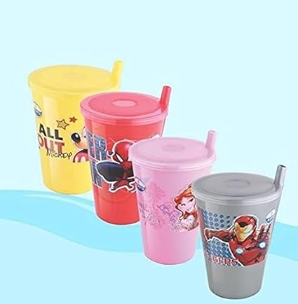 Glenoxzone Disney Plastic Sipper Glasses with Straw and Lid (Multicolour) (4)