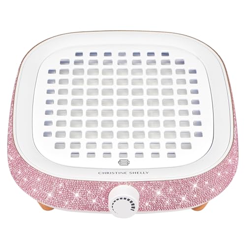 CHRISTINE SHELLY Nail Dust Collector, Dust Collector Nail Tech, Powerful 4000RPM Vacuum Fan Vent Dust Collector Extractor Dust Suction Machine for Acrylic Nails Polishing, Salon Home, Pink Diamond