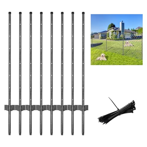 VEESEEHOME 6.7FT T Posts for Fencing, 8 Pack Metal Fence Poles with Threaded Splice Design & 100 Zip Ties, No Dig Steel Fence Stakes for Garden, Farm and Animal Barrier
