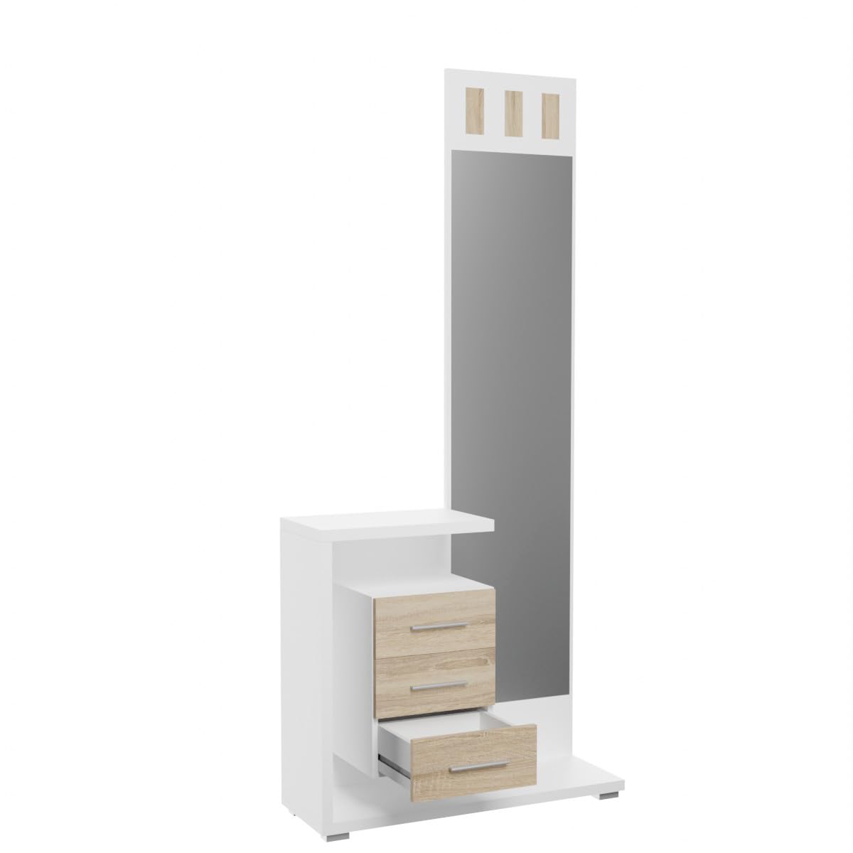 amuéblate online - Mueble Recibidor Vertical, Modelo Dara, Práctico y Funcional, Color Blanco y Cambria, Medidas: 85 cm Largo x 28 cm Fondo x 190 cm Alto