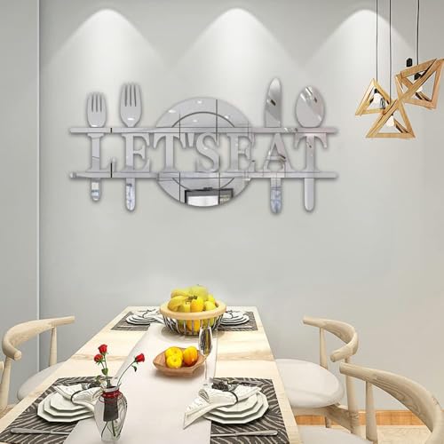 Doeean Let's Eat Wall Decor Letter Signs Acrylic Mirror Wall Decals Decorations Stickers for Kitchen or Dining Room (Silver 26.3 X 13.2) by Doeean - Used condition - Image 5