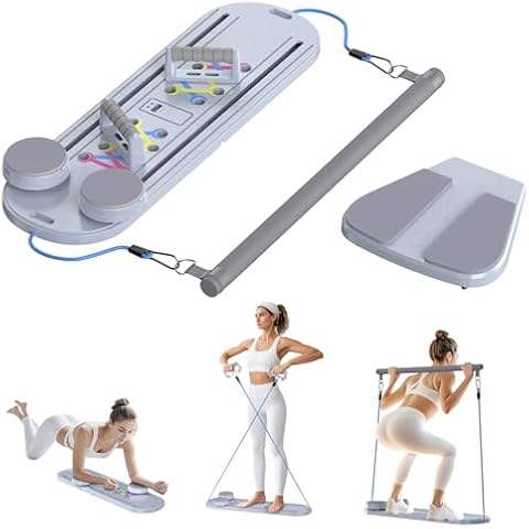 Pilates Board, Pilates Reformer Set, Foldable Pilates Reformer Board, Automatic Rebound Ab Roller Board Abdominal Board Exercise Machine for Home Workouts - Grey Cover