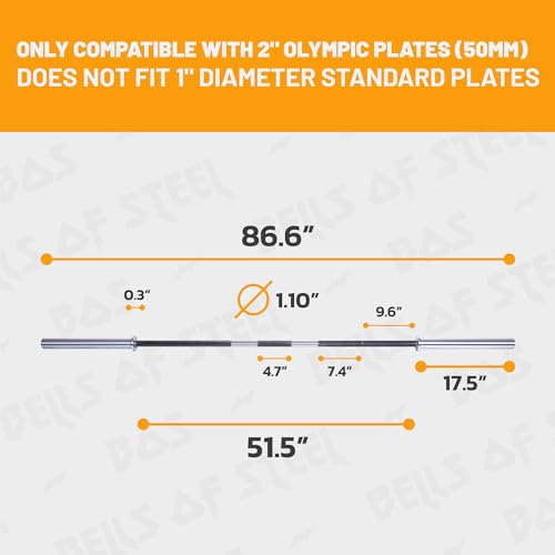 Powerlifting Bar 2.0 [Bells of Steel] Heavy-Duty Power Barbell, Olympic Bar for Powerlifting Barbell, Aggressive Knurling, 29mm Diameter, 44 lb Power Bar Weight, 1500lb Capacity, Barenaked - Thumbnail 5