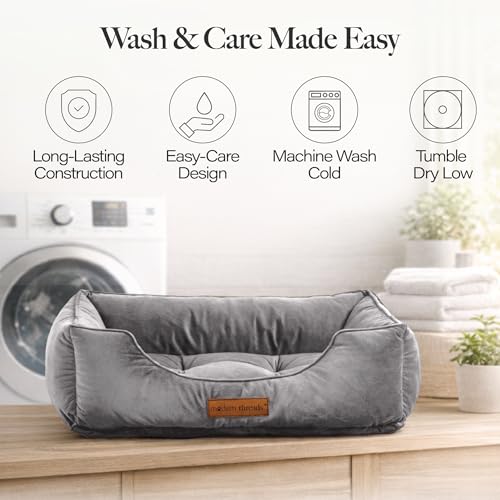 Image of Modern Threads Luxury Dog Bed - Comfortable Tufted Velvet Cushion for Small to Large Dogs - Machine Washable - Durable & Cute Sleep Space for Pets - Pamper Your Pet with Cozy Beds - Charcoal