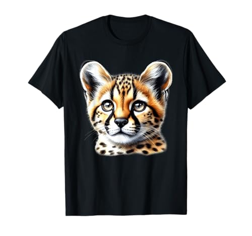 Urban Empyre T-Shirt Portrait de petit guépard Noir S Imprimé animal Col crew Manche courte Coupe classique Unisex Adulte