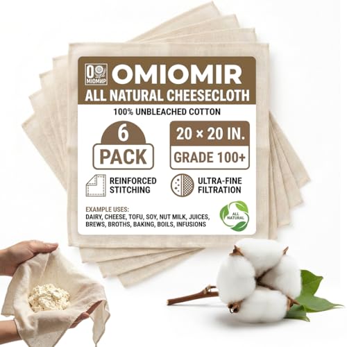 6PK Large Reusable Cheesecloths, 20x20 Inch Grade 100+ Cheese Cloth, All Natural Unbleached Cotton Stitched Edges, Kitchen Cooking Baking, Straining, Seafood Boils, Cheese, Yogurt, Tofu, Soy, Nut Milk