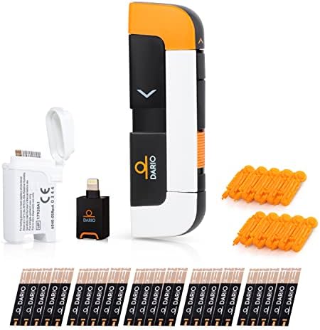 Dario Smart Glucose Monitor Kit | Test Blood Sugar Levels & Manage Diabetes, Testing Kit Includes: Glucometer with 25 Strips, 10 Sterile lancets (iPhone Lightning)