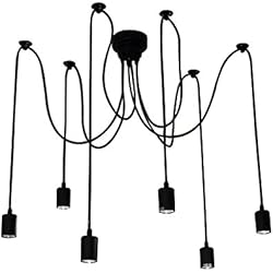 Lamparas Colgantes Araña Lixada Lámpara clásica techo antigua con luz de araña ajustable (Cada uno con Wire 1.7m) Negro
