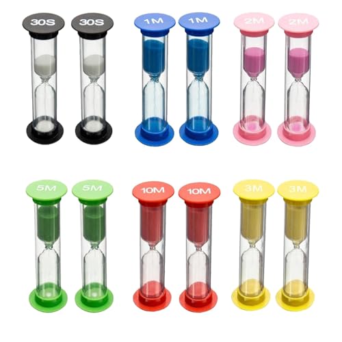 Lot de 12 Sabliers Colorés pour Enfants,Sablier Brossage Dents Enfant,Sablier Enfant,Sablier,30 Secs/1 Min, 2 Min, 3 Min, 5 Min, 10 Min,pour Enfants, pour La Maison Et La Chambre d'enfant