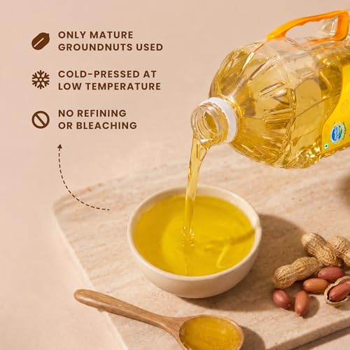 Image of Country Delight Groundnut Oil - 1.8L | Cold Pressed Non-refined Pure Groundnut Oil | Traditional Kohlu Extraction /Kacchi Ghani /Mara Chekku Style | Sweet Aroma & Flavor of Groundnut (Peanut) seeds | Double Filtered