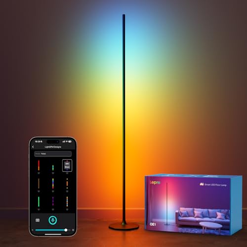 Lepro OE1 AI Corner Floor Lamp Smart RGBICW LED Corner Lamp with Music Sync Alexa Enabled Personalized AI Lighting Designer Modern Standing Lamp for Living Room/Bedroom 1000LM 2.4G WiFi No Remote