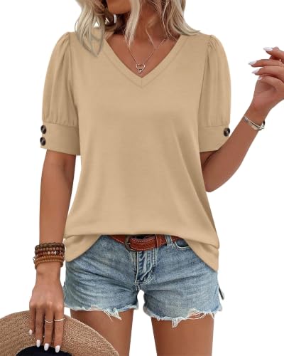 Image of OFEEFAN womens short sleeve tops v neck tops summer outfit fashion plus size dress blouse casual
