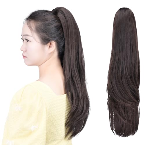 HSPCYGG Dark Brown Ponytail Extension 22" Clip Claw Pony Tails 5.5 OZ Synthetic Hallowmas Girls Fake Hair piece Women