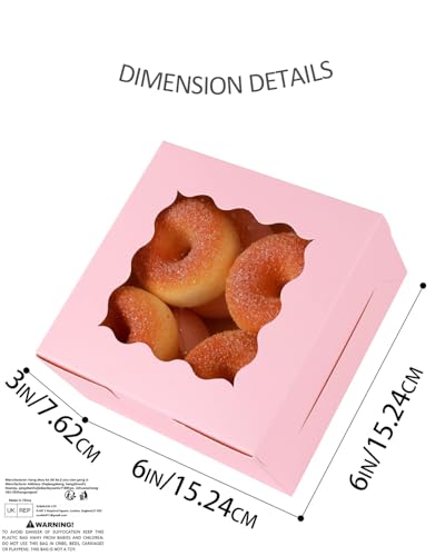 Gcardist Pink Bakery Box with Window 15Pcs 15.2x15.2x7.6cm Pink Cookie Boxes Pastry Box for Wedding Favor Birthday ＆ Party(6x6x3inch) - Image 5