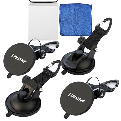 PHATRIP Saugnapf Haken 4 Stücke Set Saughaken mit Befestigung Haken für Wohnmobil 10 kg Multifunktionale Starke Saugnäpfe für Wohnmobil Camping Auto Sonnensegel Vordach Haushalt Werkstatt Auto