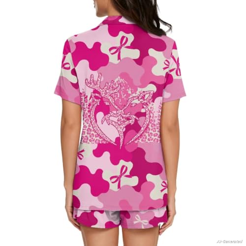 Image of Renewold Button Down Womens Pajama Set Short Sleeve Loungewear Bow Nightwear Sleepwear Night Suit Tops Shorts 2 Pieces