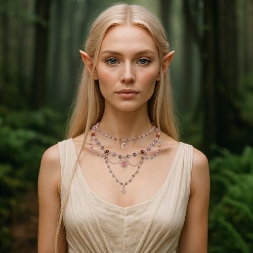 MOSTORY Renaissance Crystal Fairy Necklace - Fantasy Renfaire Necklace for Woodland Fairy Jewelry Women Cosplay3
