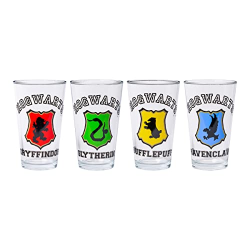 Image of Silver Buffalo Harry Potter Hogwarts Varsity Crests 4-Pack Pint Glass Set, 16 Ounces