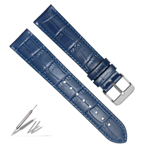 Bracelet de montre 22mm en cuir véritable bleu foncé avec boucle en acier inoxydable