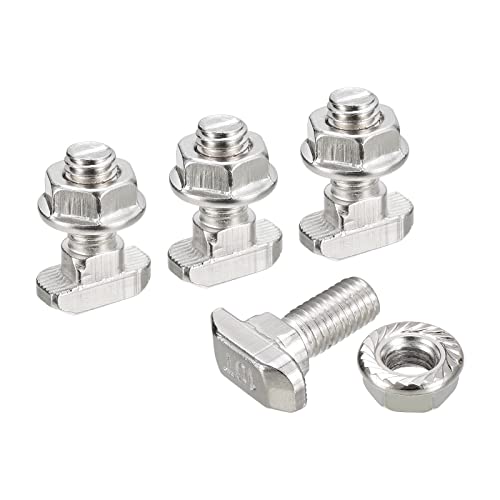 sourcing map M8x20mm T Ranura Inserción Perno y M8 Hexagonal Brida Tuerca Juego, 8 Juegos Martillo Cabeza T-Perno T Forma Perno Tornillo Deslizante para 45 Serie Aluminio Perfil
